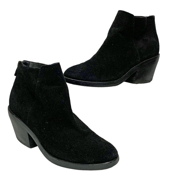 EILEEN‎ FISHER Peer Black Suede Rear Zip Heeled Ankle Booties - Picture 6 of 10